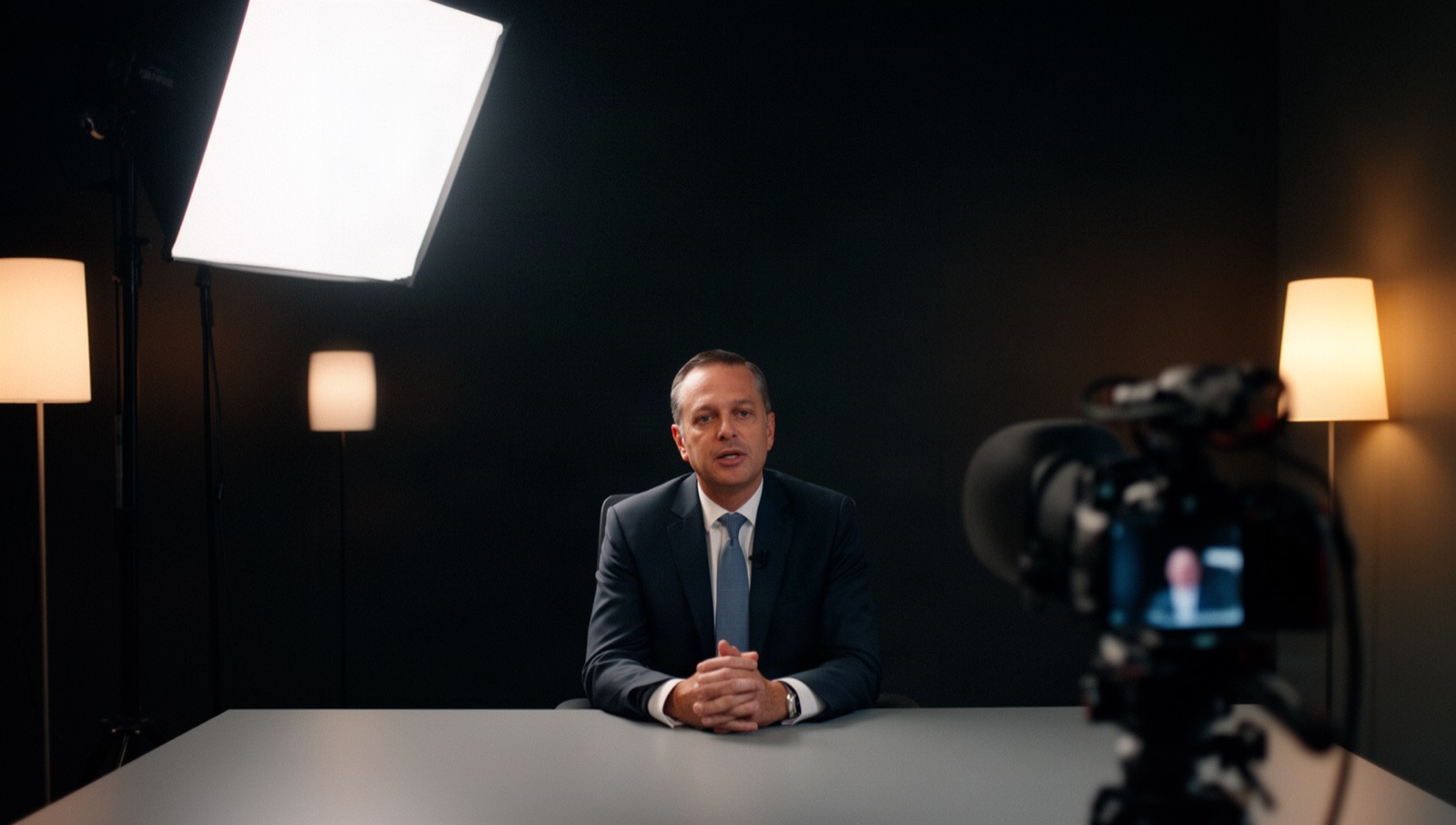 Entrevista corporativa iluminada con softbox